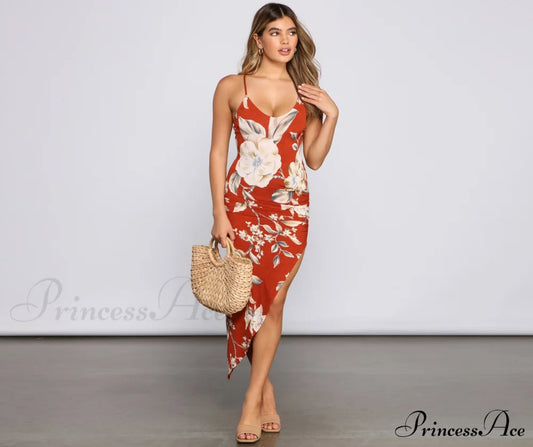 Sunset Stunner Asymmetrical Midi Dress - Lady Occasions