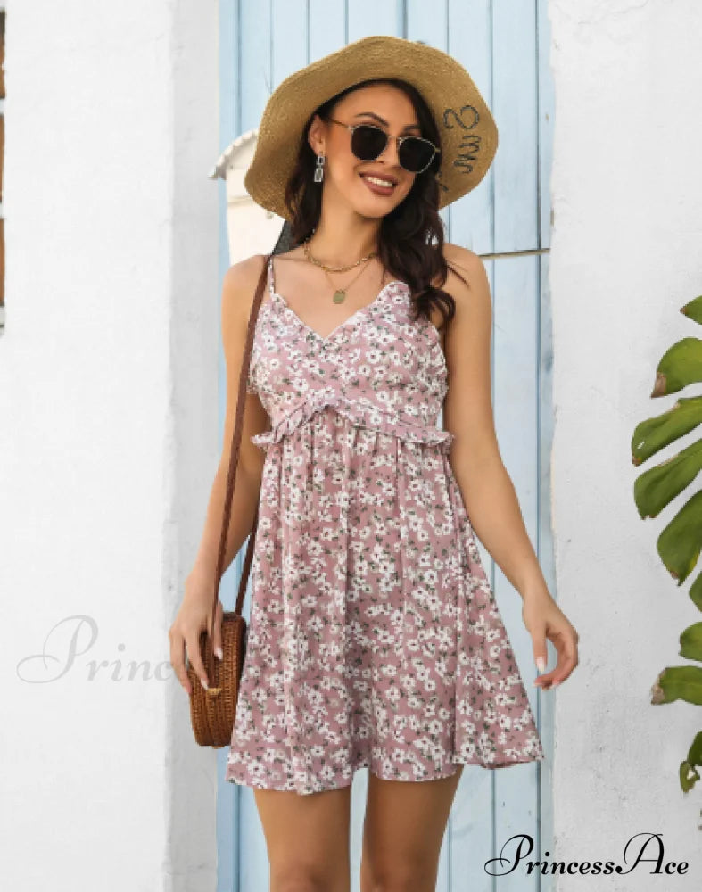 Suspender Flowered Dress L / Pink