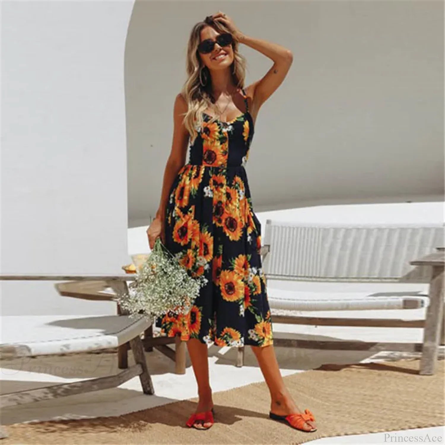 Suspender V-neck Sleeveless Floral Vacation Dress oldfloraldress-250126
