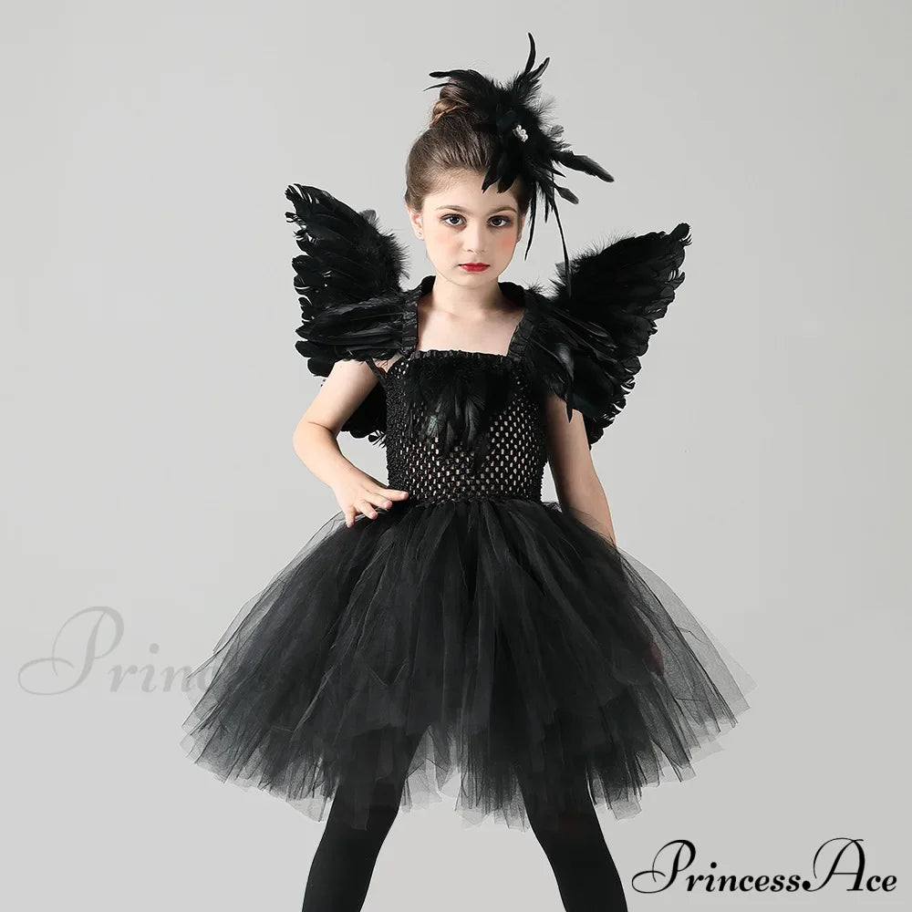 Swan Lake Ballerina Gothic Witch Dress Kid Costumes Halloween