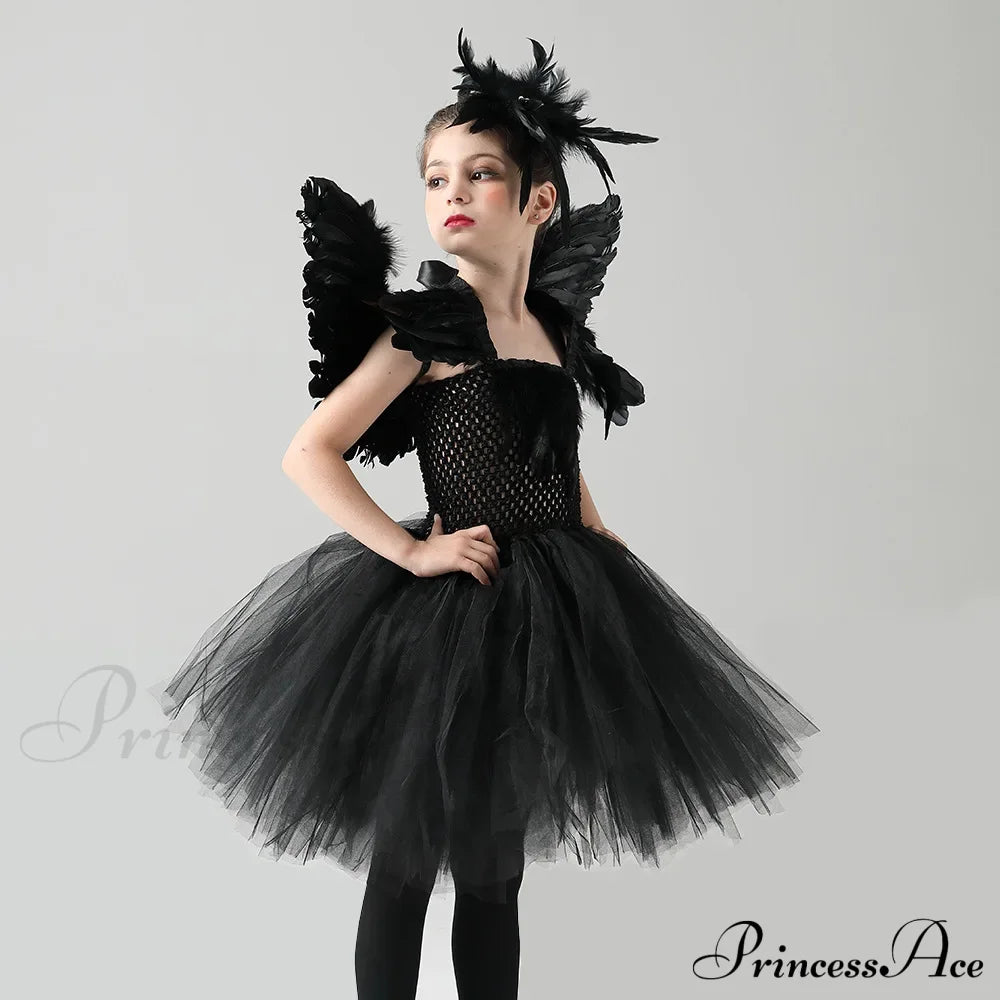 Swan Lake Ballerina Gothic Witch Dress Kid Costumes Halloween