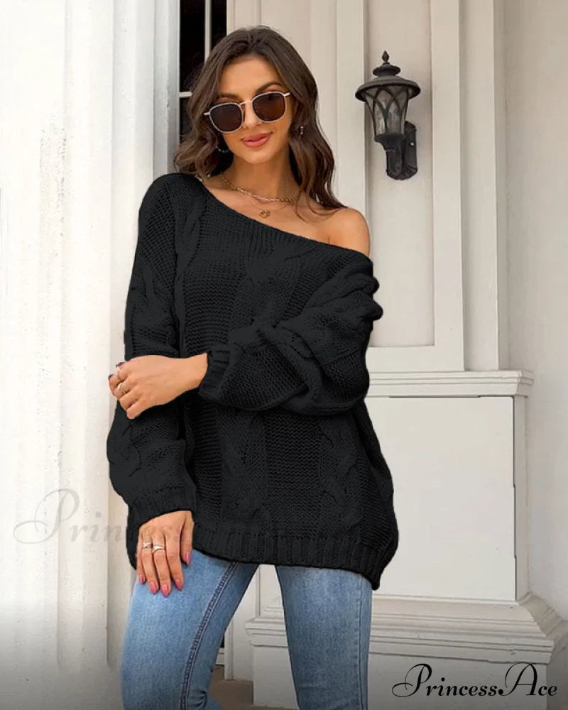 Women's loose knitted sweaters European and American round neck fashionable pullover sweaters Black clothes sweater sweaters top Tops