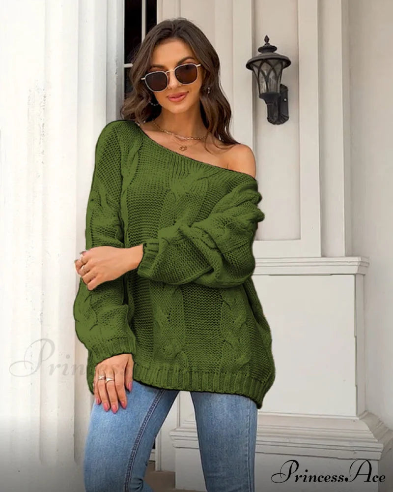 Women's loose knitted sweaters European and American round neck fashionable pullover sweaters Green clothes sweater sweaters top Tops