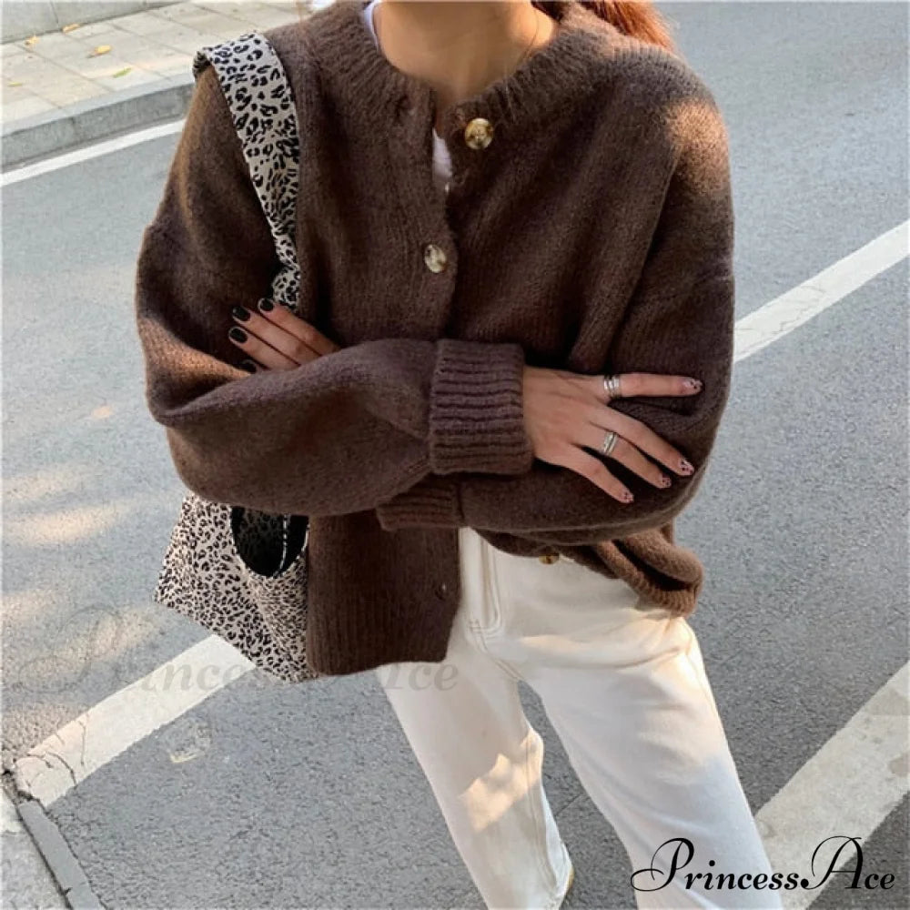 Sweaters Cardigans Warm Casual Arrival Solid Knitwear Loose Coat Brown / One Size