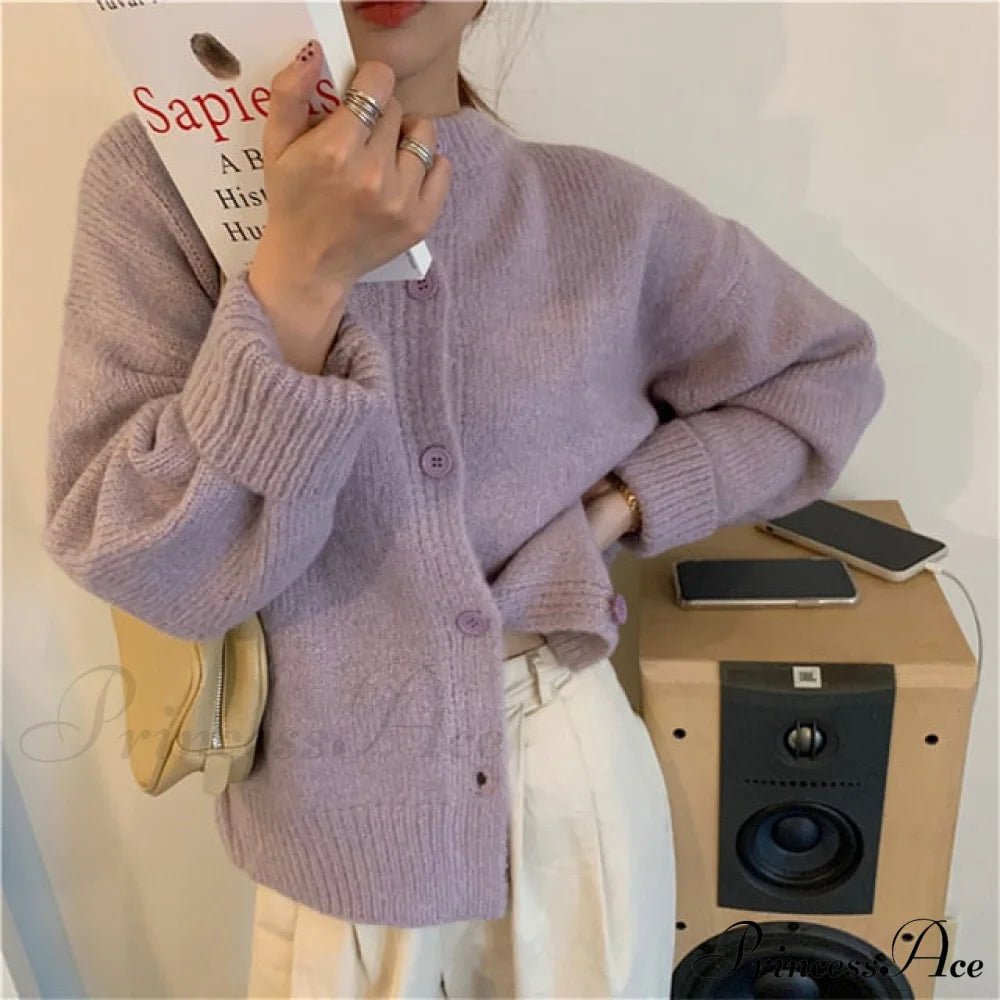 Sweaters Cardigans Warm Casual Arrival Solid Knitwear Loose Coat Purple / One Size