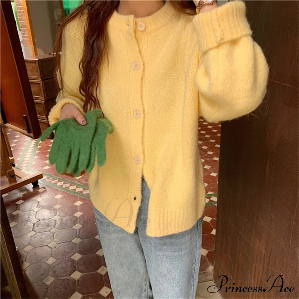 Sweaters Cardigans Warm Casual Arrival Solid Knitwear Loose Coat Yellow / One Size