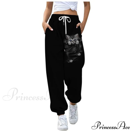 Sweatpants Casual Animal Printed Pattern Trousers Black / S