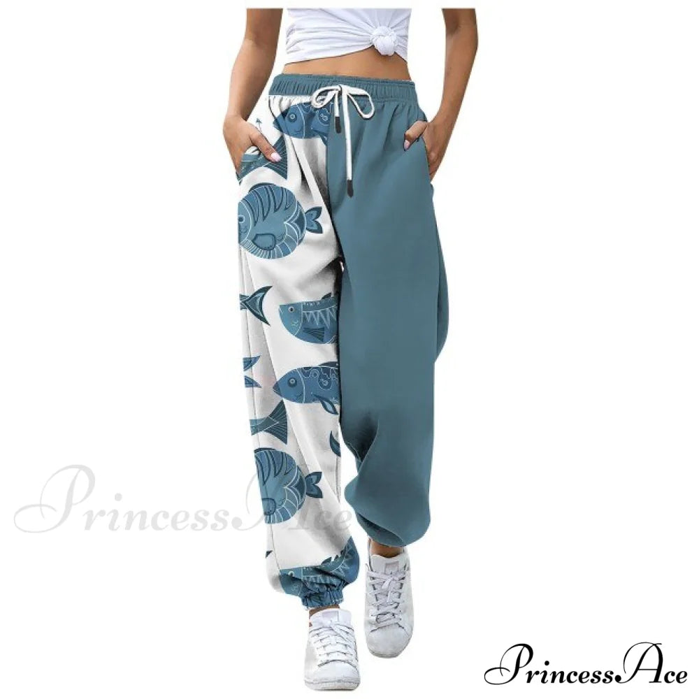 Sweatpants Casual Animal Printed Pattern Trousers Blue / S