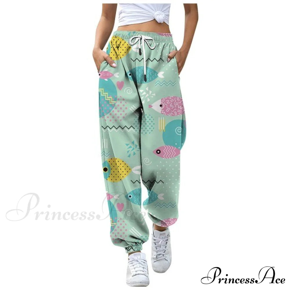 Sweatpants Casual Animal Printed Pattern Trousers Green / S