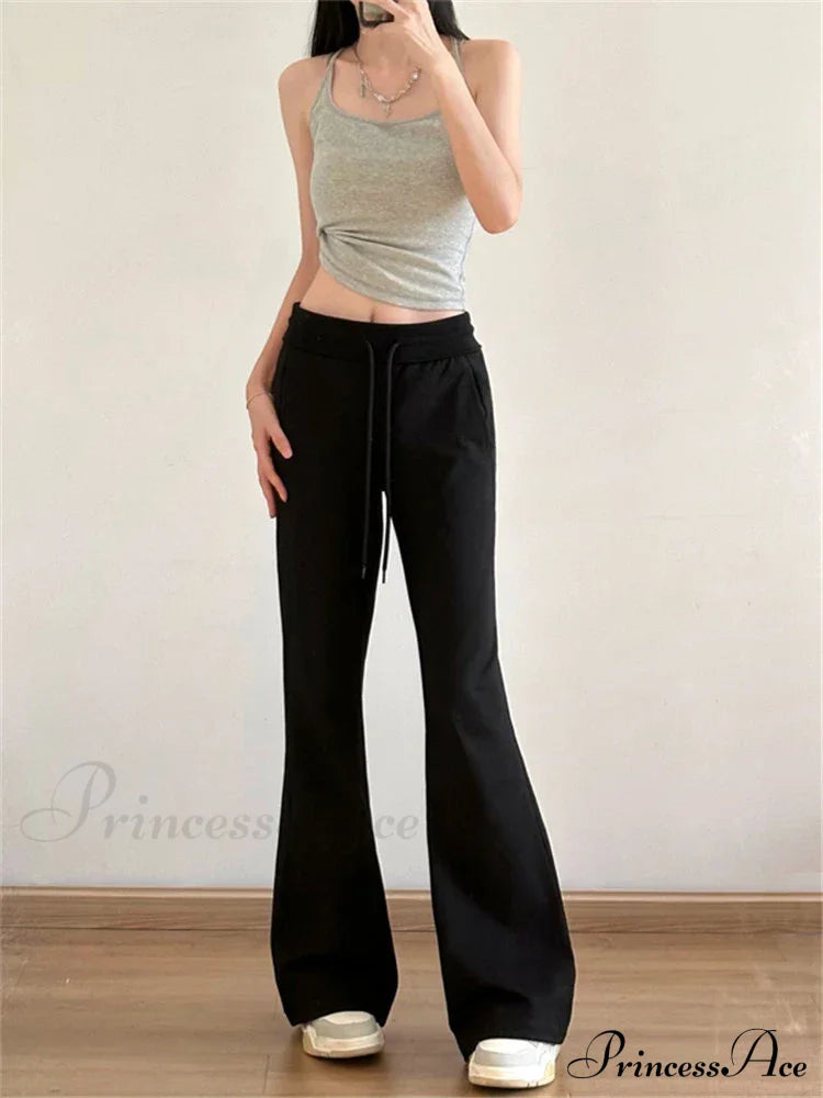 Sweatpants Low-Waisted Black Grey Drawstring Flare Streetwear Quality Pants