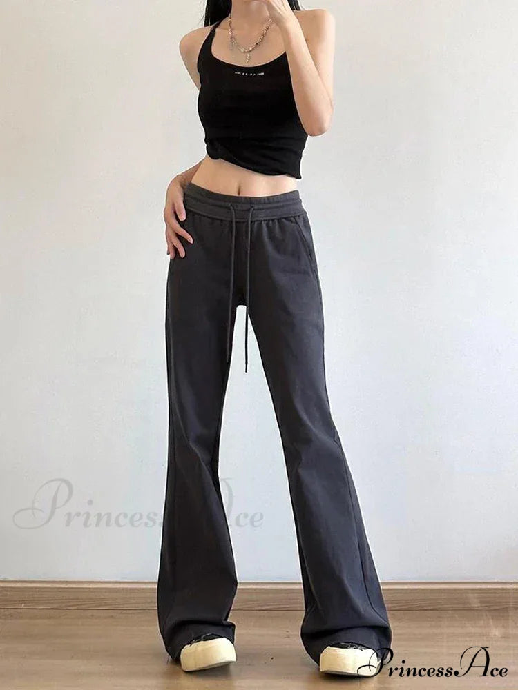 Sweatpants Low-Waisted Black Grey Drawstring Flare Streetwear Quality Pants