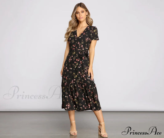 Sweet And Chic Ditsy Floral Midi Dress - Lady Occasions