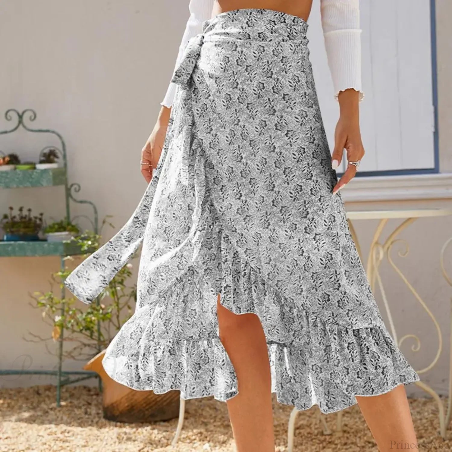 Sweet Breathable Flounce Hemline Slit Design Long Skirt WHITE / S skirt-250126