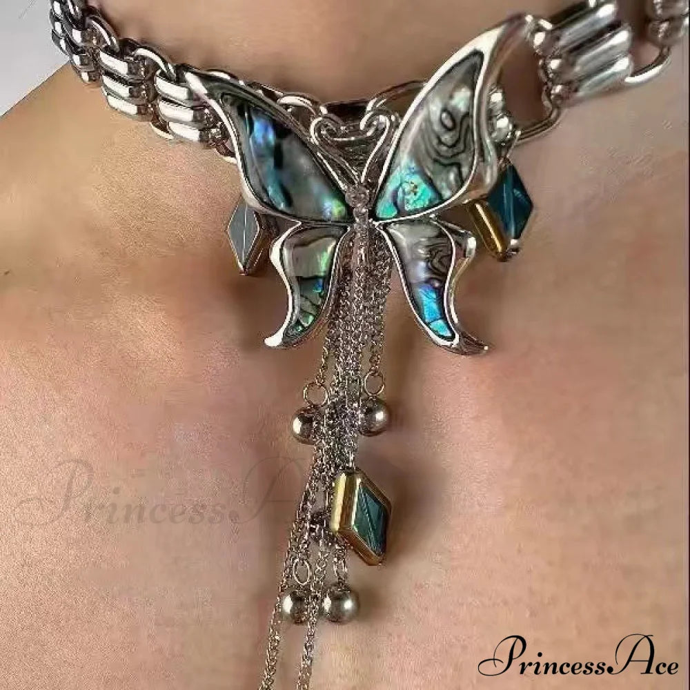 Sweet Cool Heavy Punk Butterfly Tassel Necklace Halloween