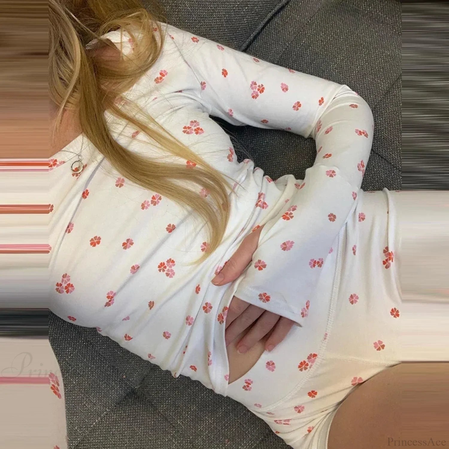 Sweet Girl Long Sleeve Crop Top Shorts Two Pieces Set PINK2 / S twopiecesset-250126