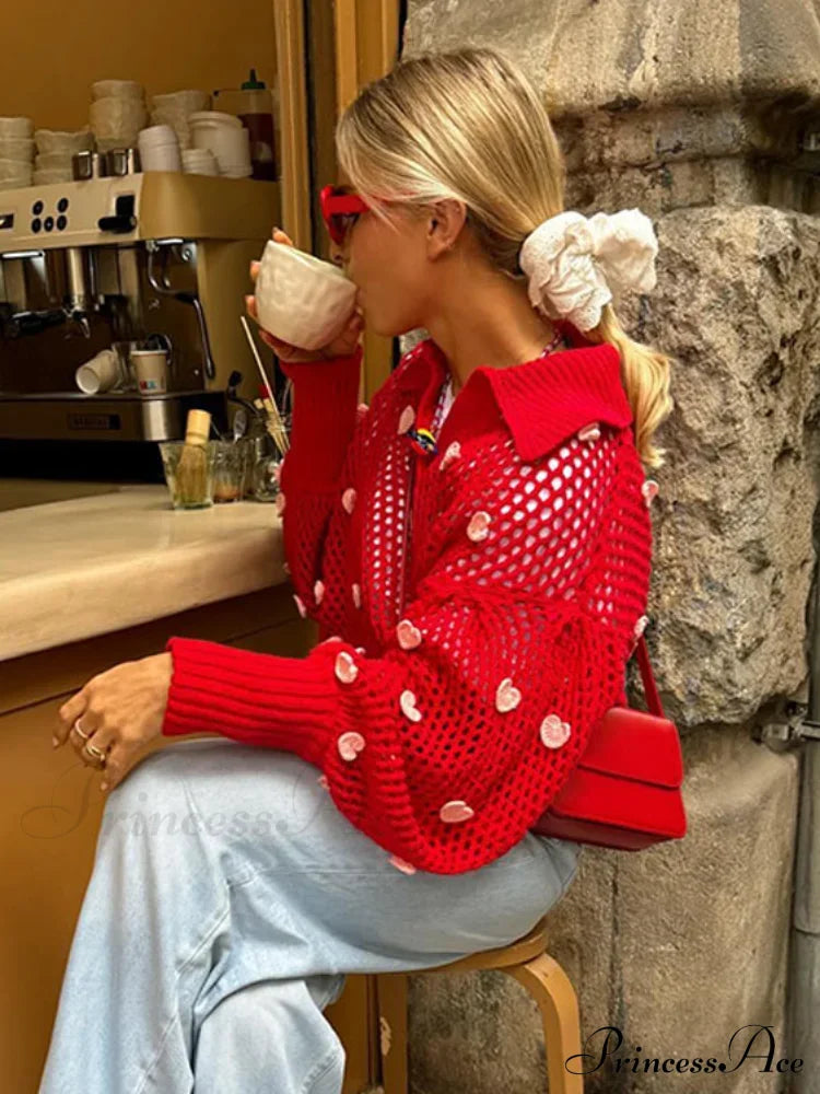 Sweet Handmade Elegant Stylish Fashionable Cozy V-Neck Lantern Sleeve Warm Sweater Sweaters-L