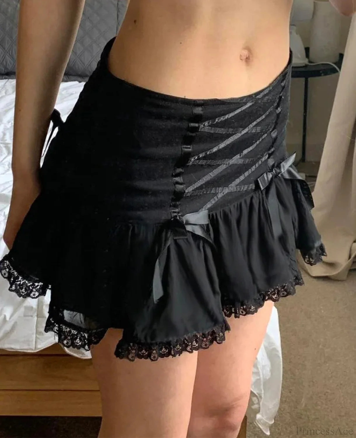 Sweet Lace Trim Bandage Skirt Black / S