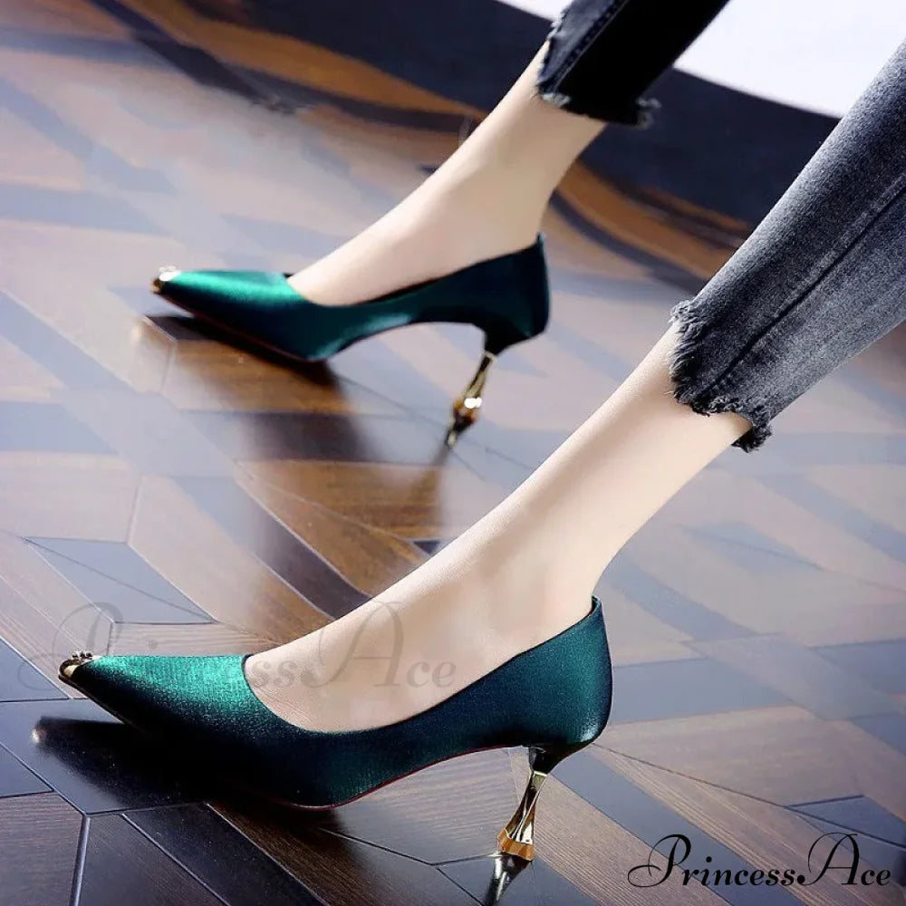 Sweet Lightweight Blue Stiletto Heels Sexy Party Lady Classic Black Pumps Office High Heel Green /