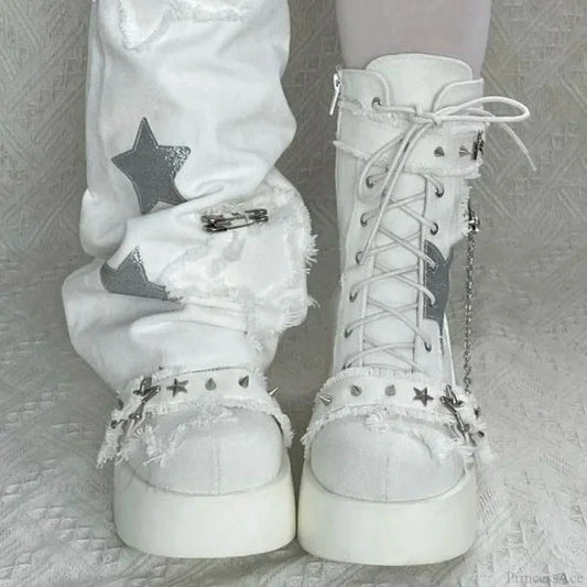 Sweet Lolita Vintage Y2K High-Heeled Gothic Platform Boot White / 34