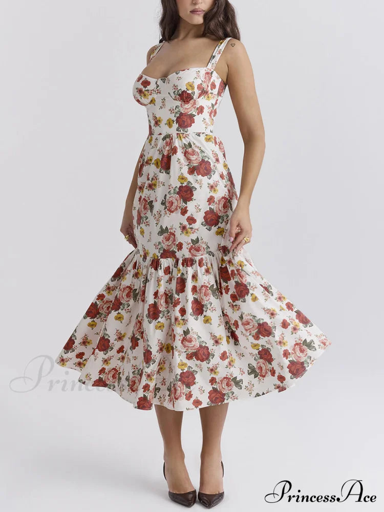 Sweet Spicy Style Charming Floral Backless Midi Dresses