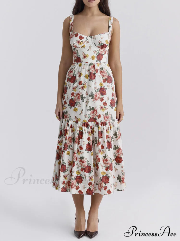 Sweet Spicy Style Charming Floral Backless Midi Dresses