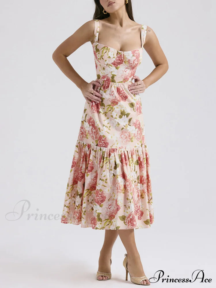 Sweet Spicy Style Charming Floral Backless Midi Dresses