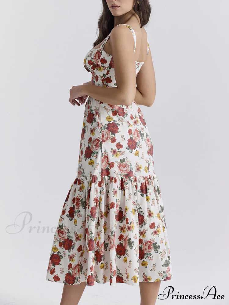 Sweet Spicy Style Charming Floral Backless Midi Dresses