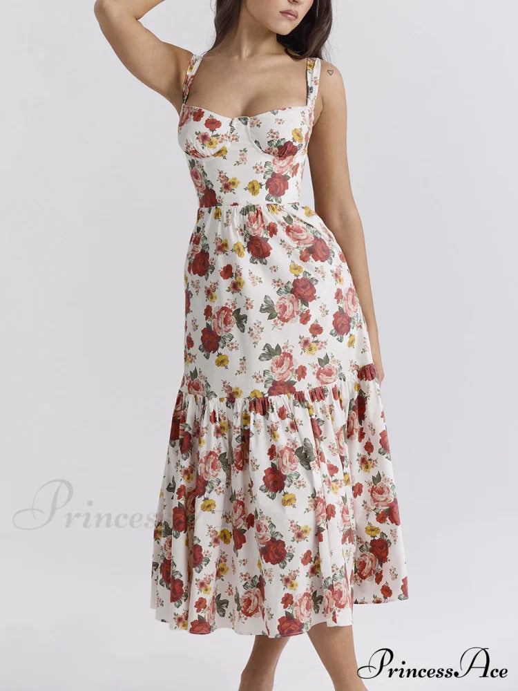 Sweet Spicy Style Charming Floral Backless Midi Dresses