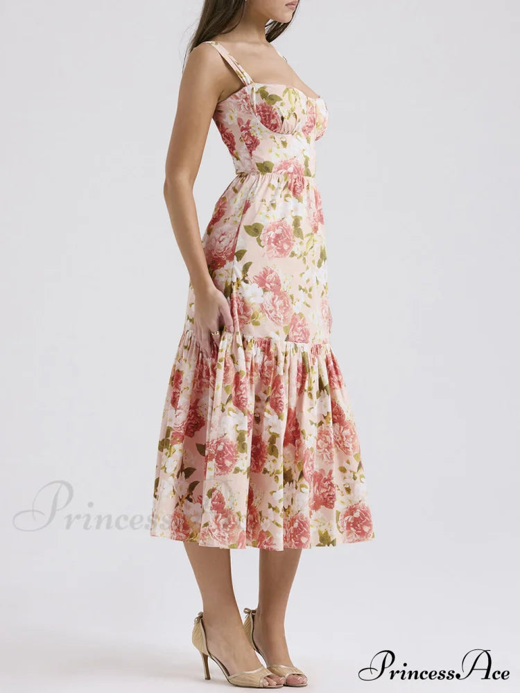 Sweet Spicy Style Charming Floral Backless Midi Dresses