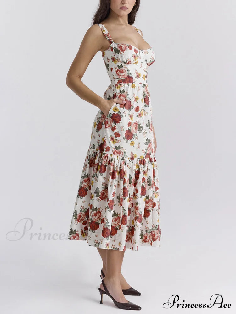 Sweet Spicy Style Charming Floral Backless Midi Dresses