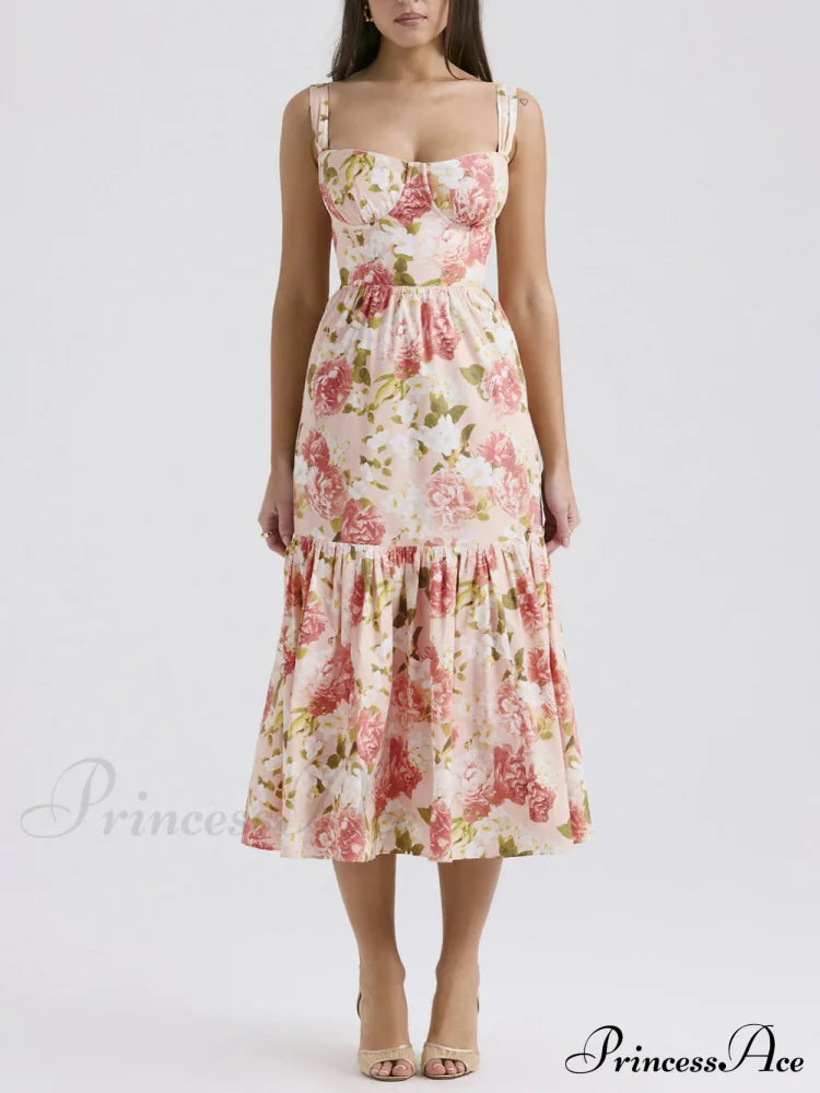 Sweet Spicy Style Charming Floral Backless Midi Dresses