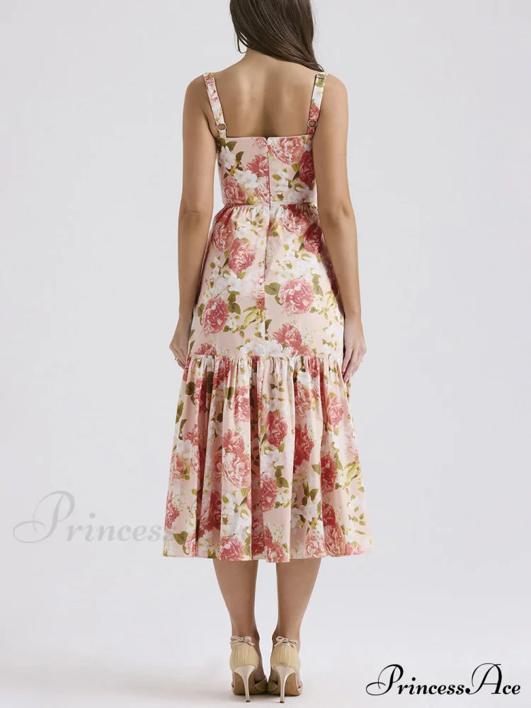 Sweet Spicy Style Charming Floral Backless Midi Dresses