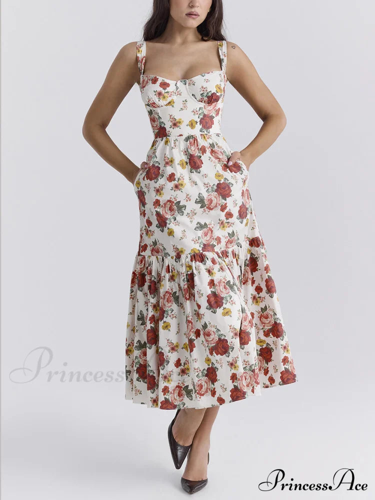 Sweet Spicy Style Charming Floral Backless Midi Dresses Deep Red / S