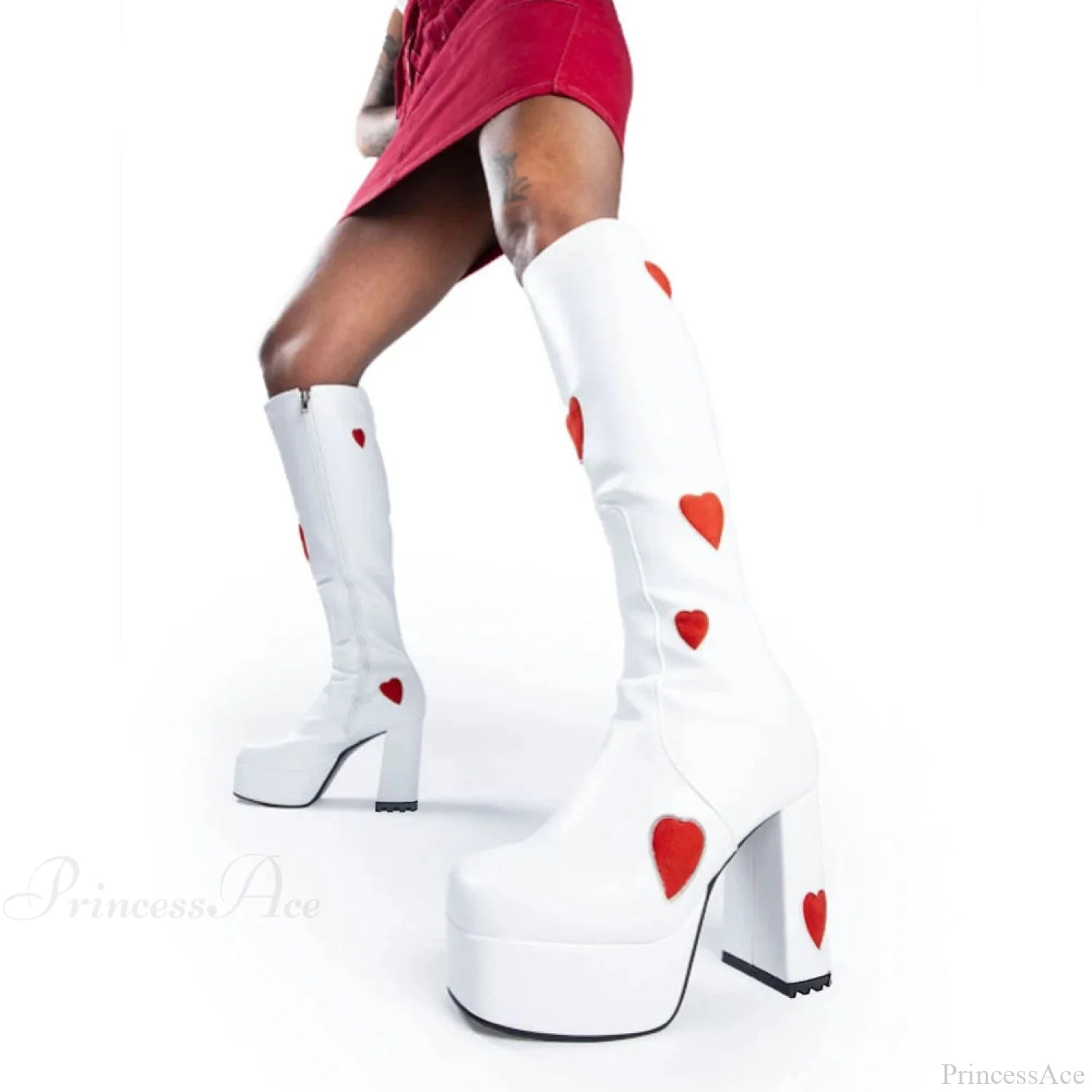 Sweetheart Love Heart Print Dark Block Boot