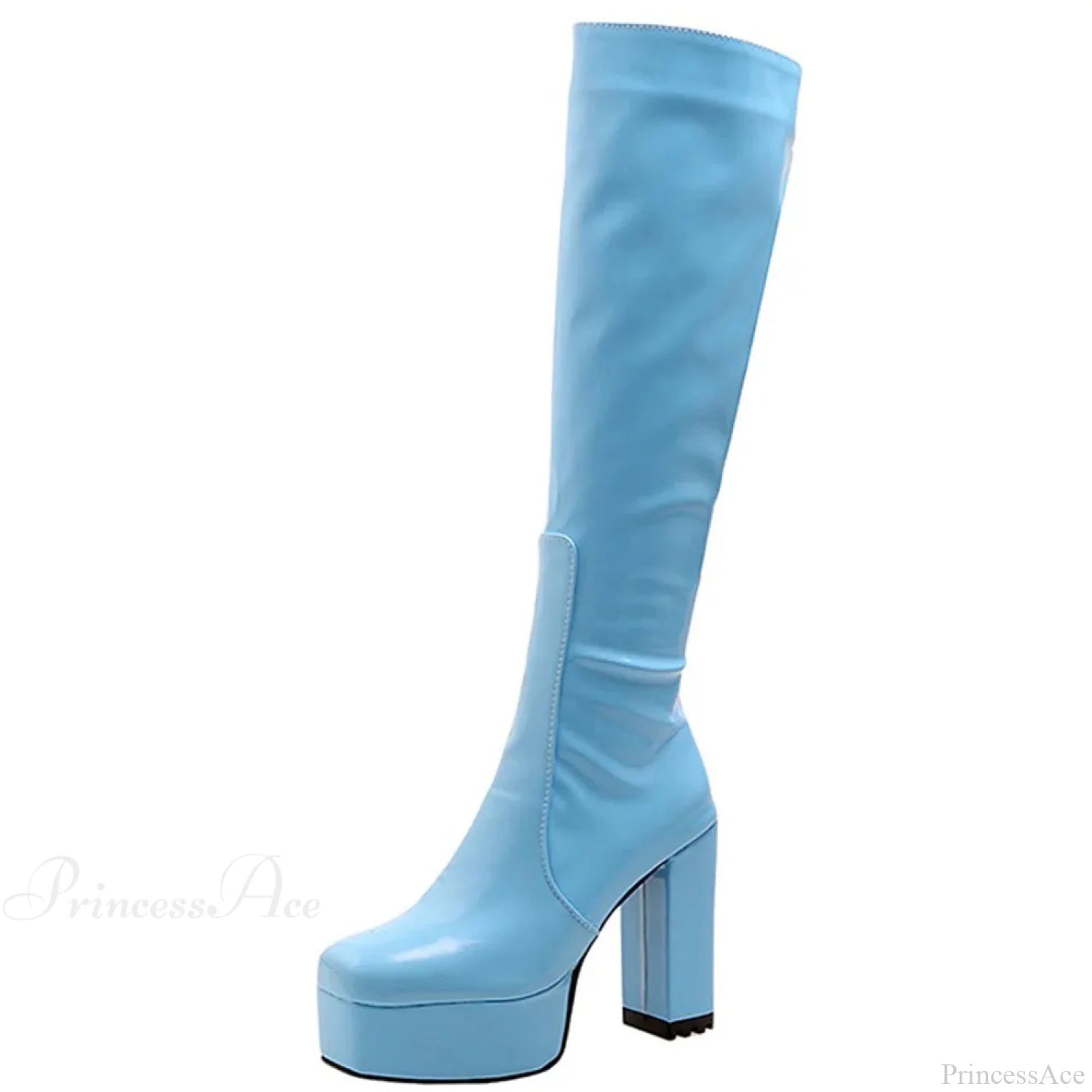 Sweetheart Love Heart Print Dark Block Boot Blue / 4