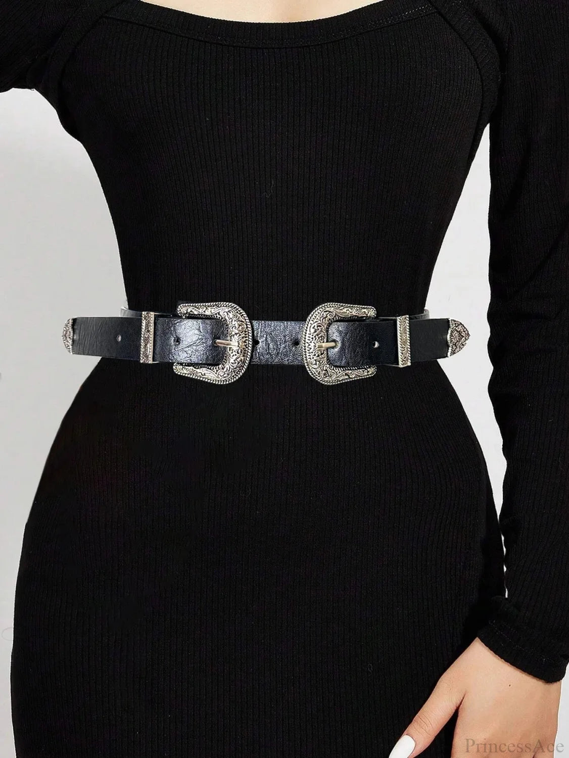 Synonyms Leather Gothic Bullet Decor Waistband Belt black / 98cm