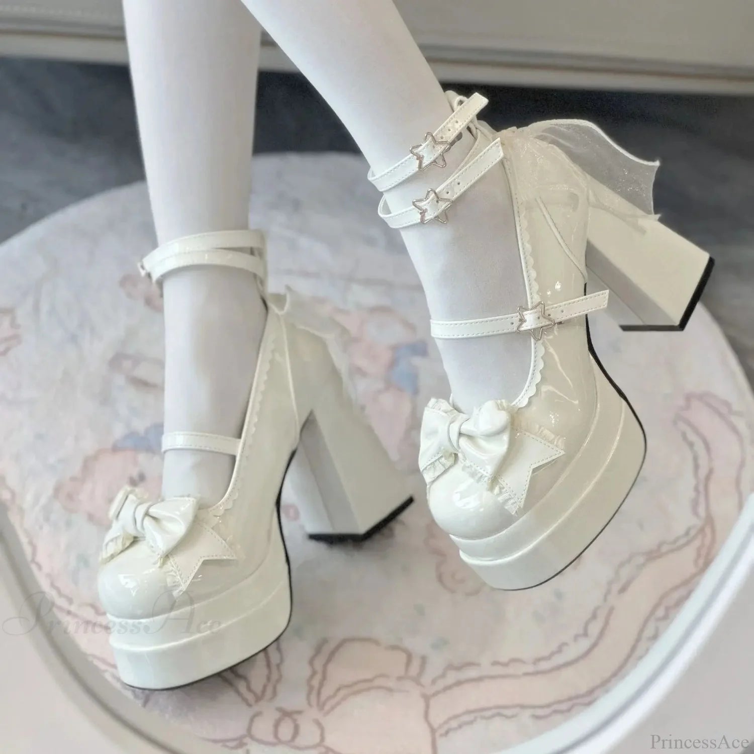 Synthetic Leather Lolita Gothic Tall Heel White / 35