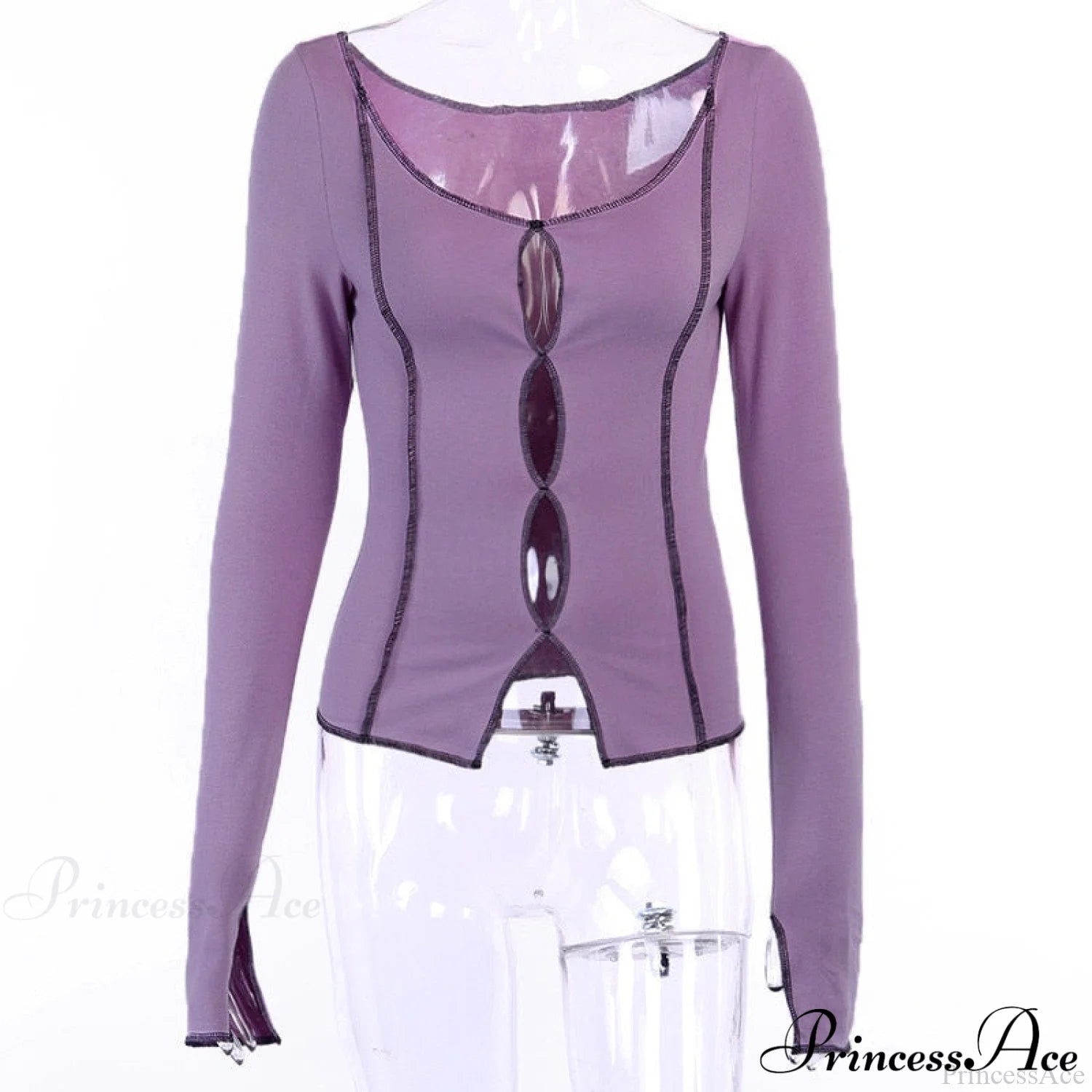 T-Shirt Arm Long For Hollow Top O-Neck Spring Casual Solid Out Women