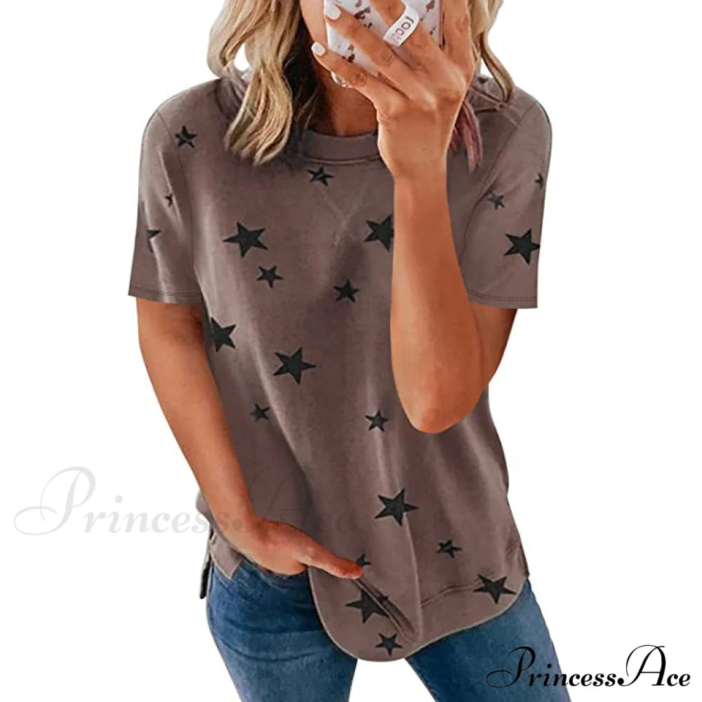 Women's Short Sleeve Crewneck T-Shirt Khaki __stock:200 clothes refund_fee:800 tops