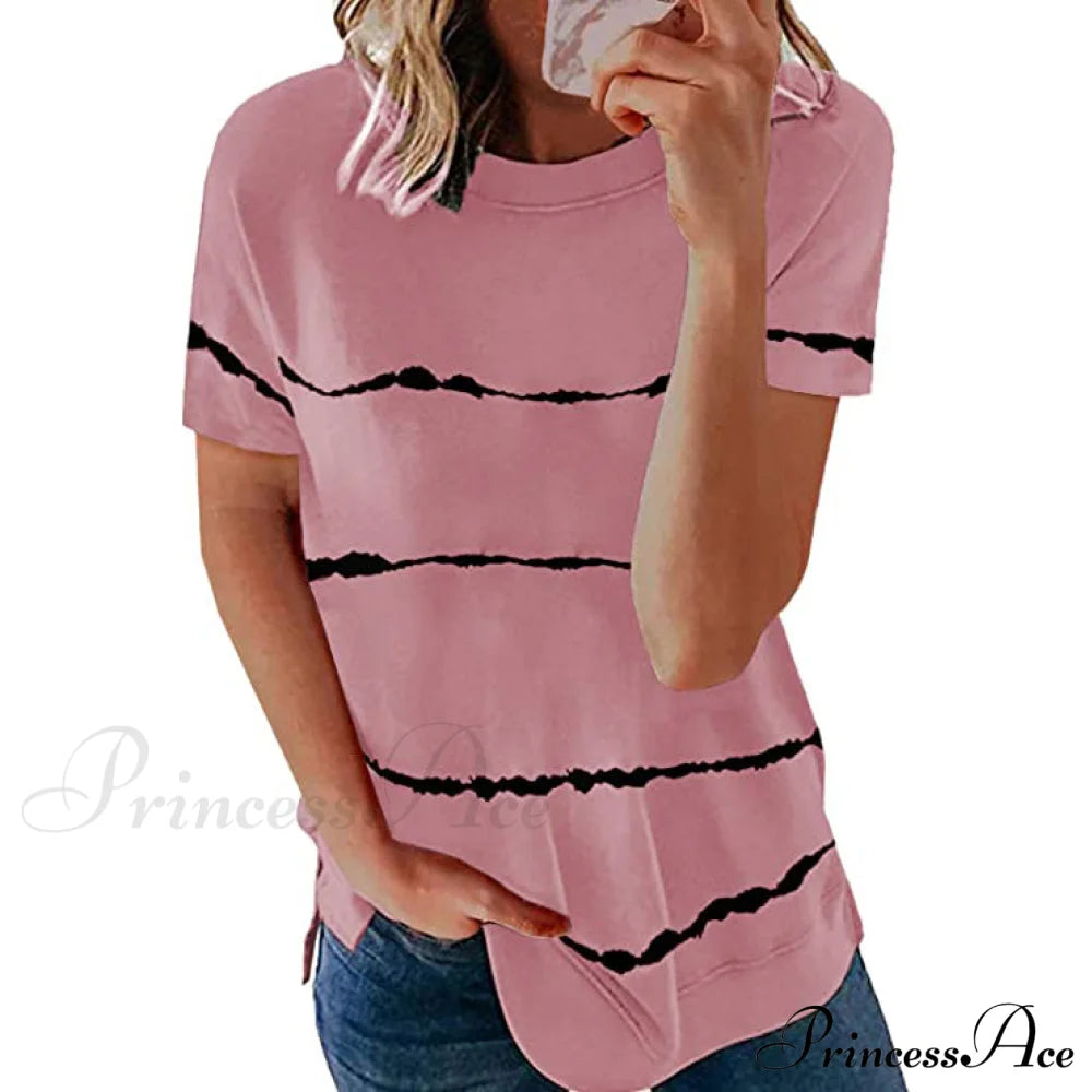 Women's Short Sleeve Crewneck T-Shirt Pink __stock:200 clothes refund_fee:800 tops