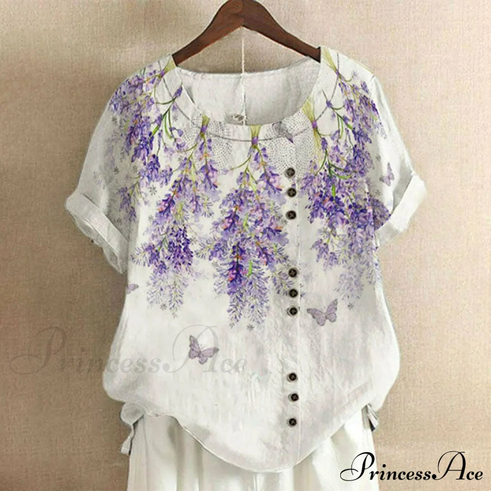 T-Shirt Casual With Lavender Print Blouses