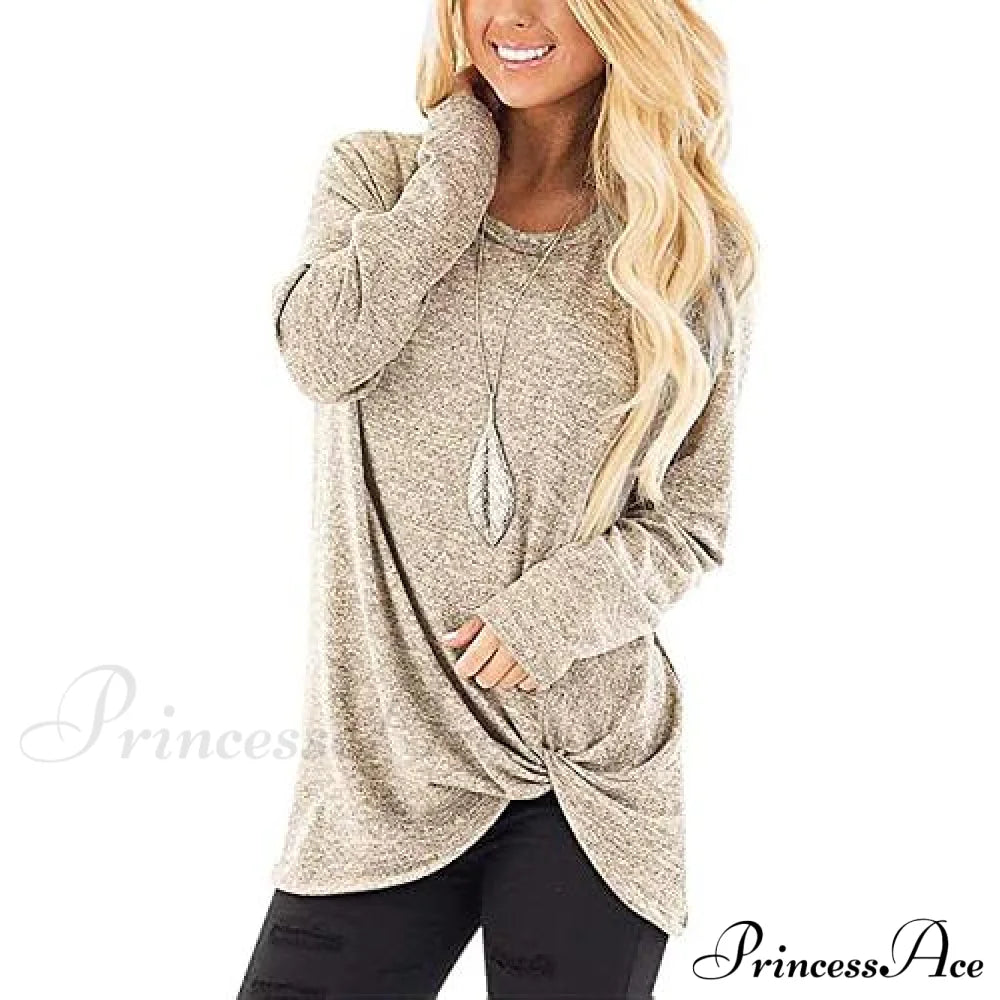 Women's Casual Long Sleeve Solid T-Shirts Apricot clothes refund_fee:800 tops