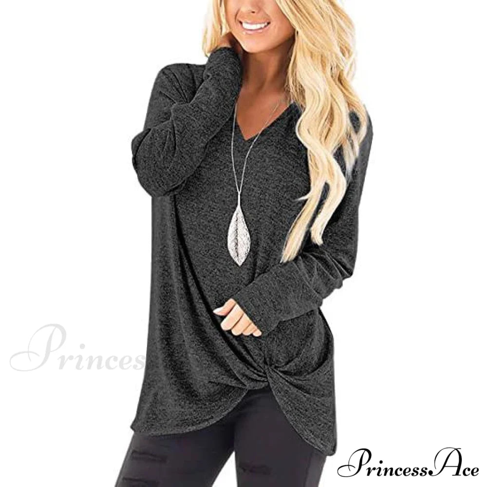 Women's Casual Long Sleeve Solid T-Shirts Dark Gray clothes refund_fee:800 tops