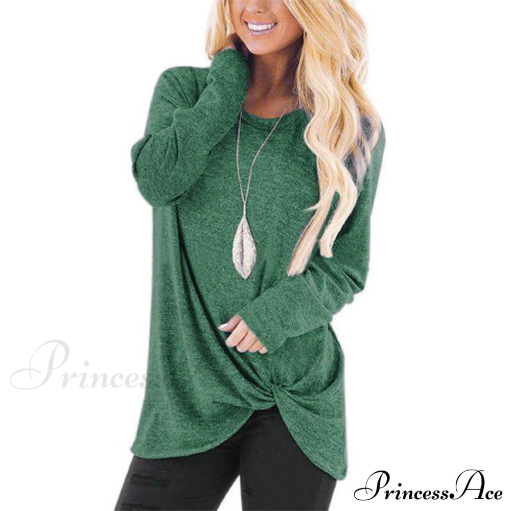 Women's Casual Long Sleeve Solid T-Shirts Green clothes refund_fee:800 tops