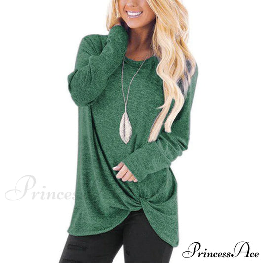 Women's Casual Long Sleeve Solid T-Shirts Green clothes refund_fee:800 tops