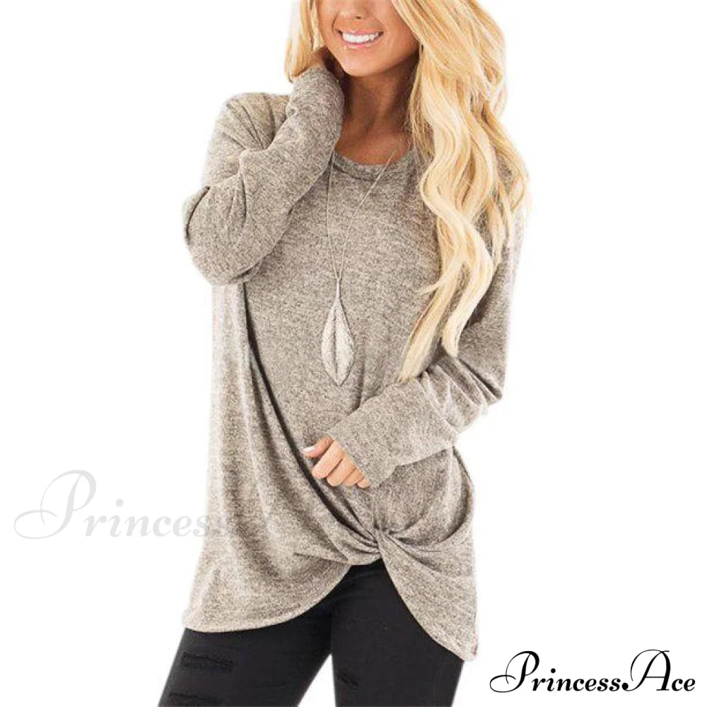 Women's Casual Long Sleeve Solid T-Shirts Khaki clothes refund_fee:800 tops