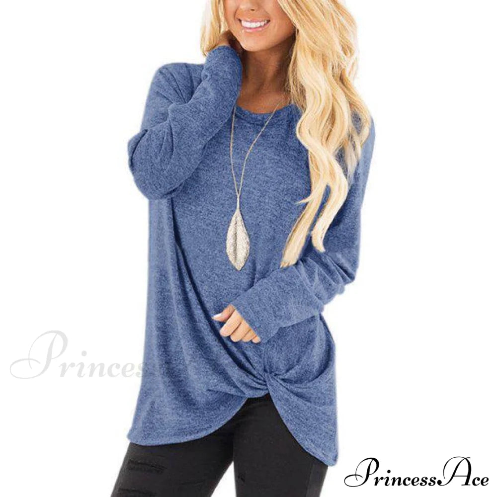 Women's Casual Long Sleeve Solid T-Shirts Light Blue clothes refund_fee:800 tops