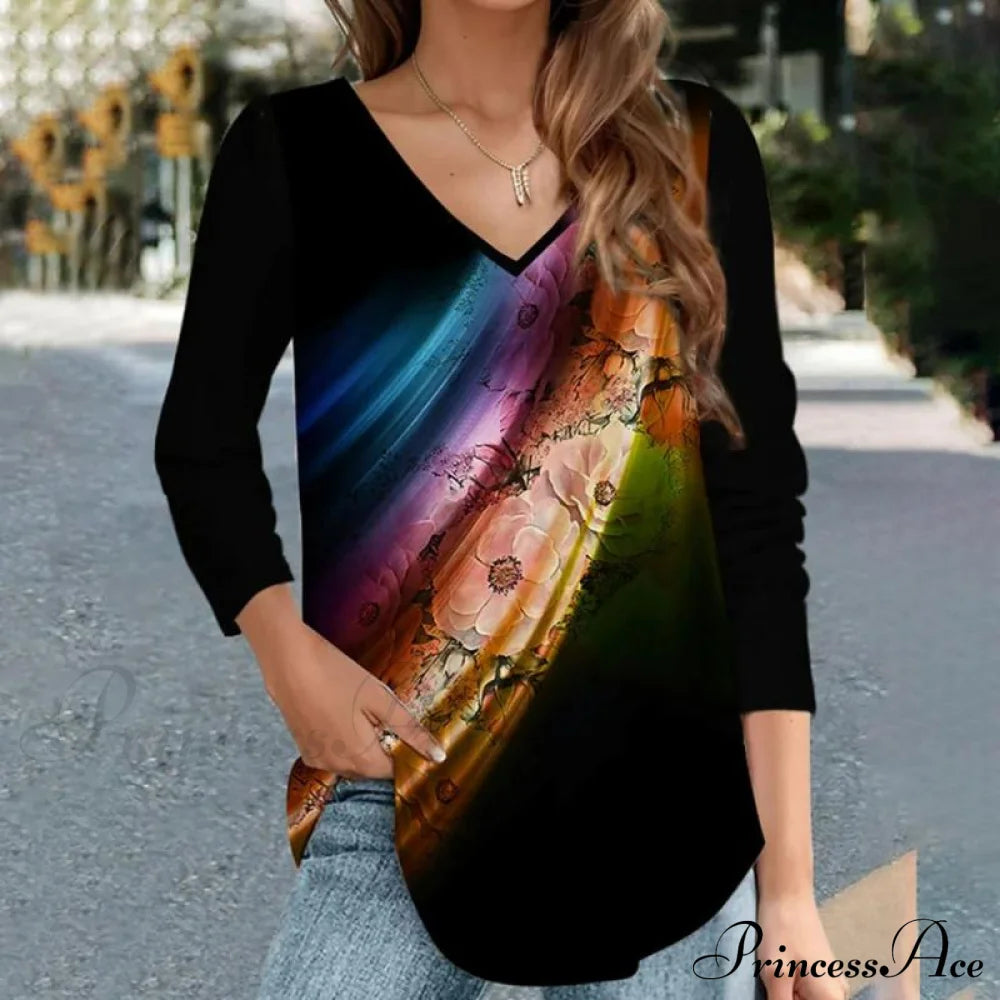 T-Shirt Gradient With Flowered Design Blouses