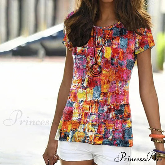 T-Shirt In Abstract Design Colorful Blouses