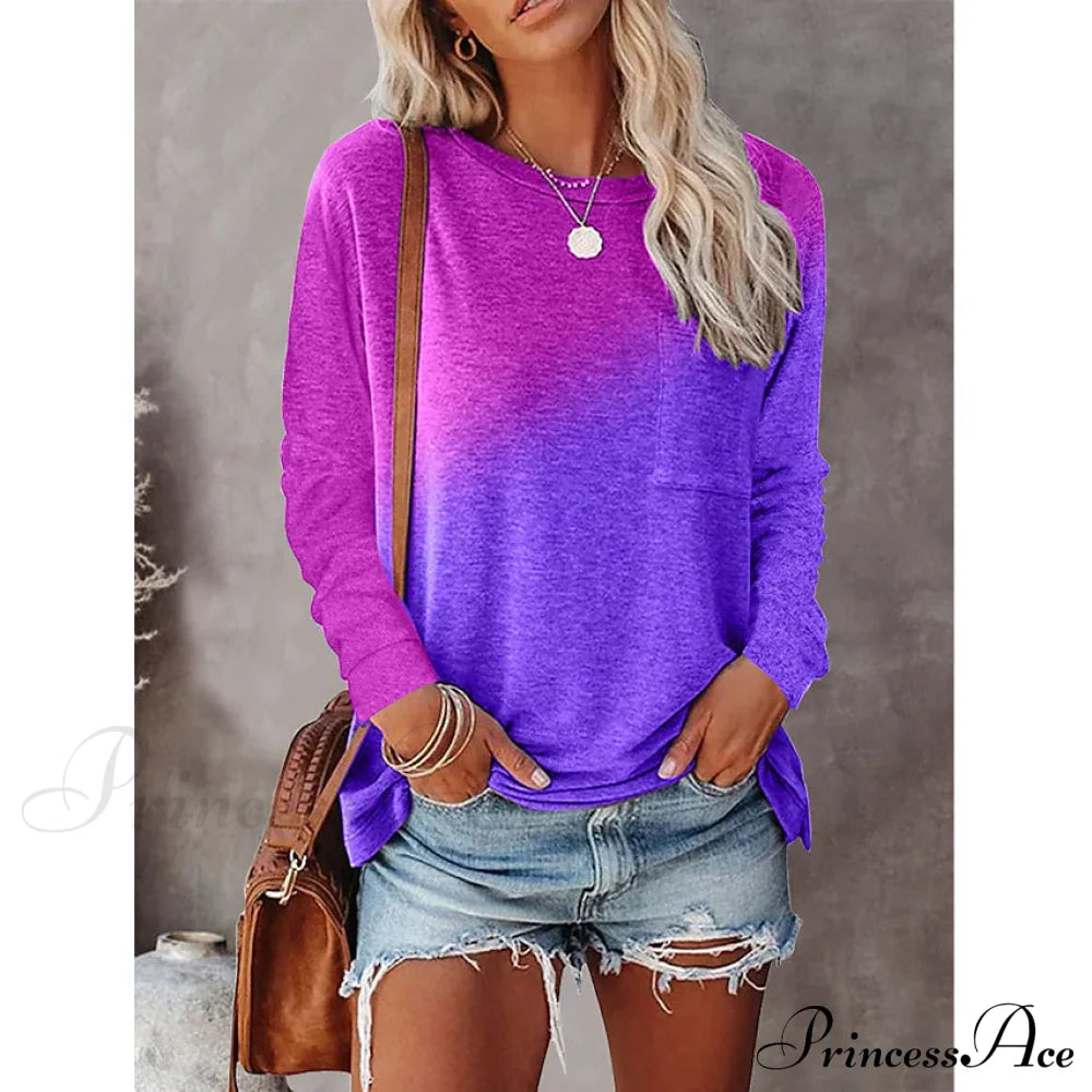 Women's Drawing T-Shirt Crew Neck Basic Top Purple __stock:200 clothes refund_fee:1200 tops